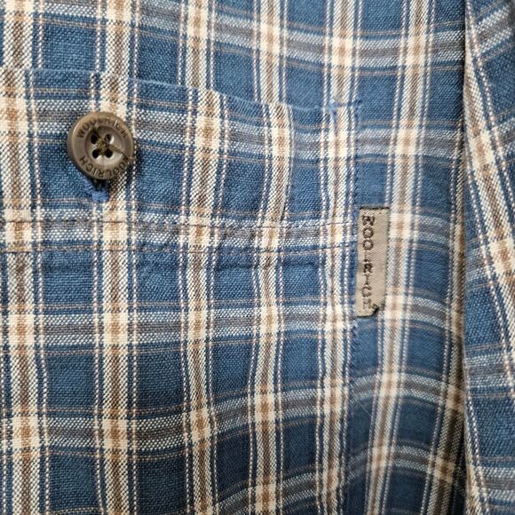 VTG WOOLRICH Shirt Men's 2XL Blue Brown Plaid Long Sleeve Button Up See Pics - Picture 6 of 10
